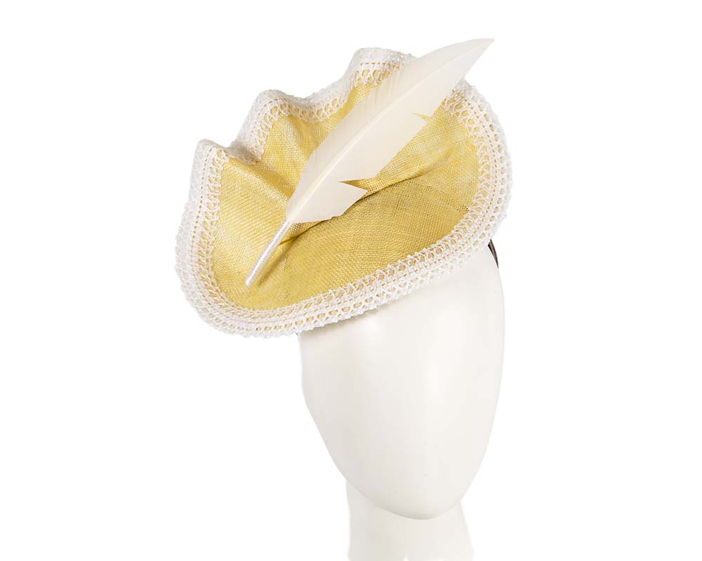 Yellow & White racing fascinator by BELEIVERA